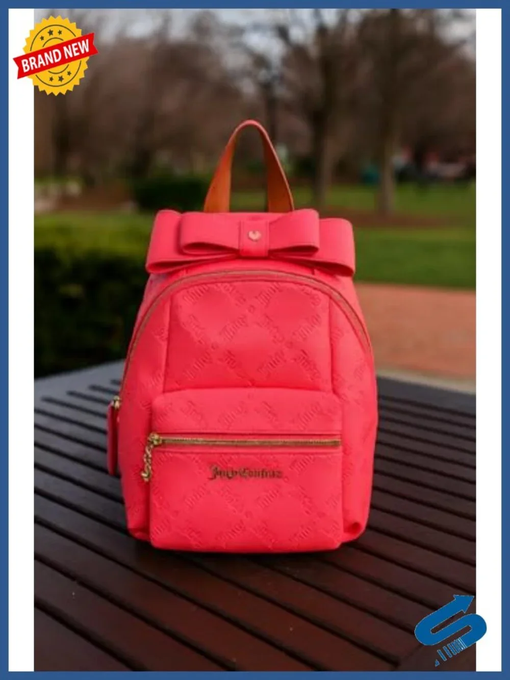 Mini Faux Leather Backpack with Oversized Bow & Embossed Logo